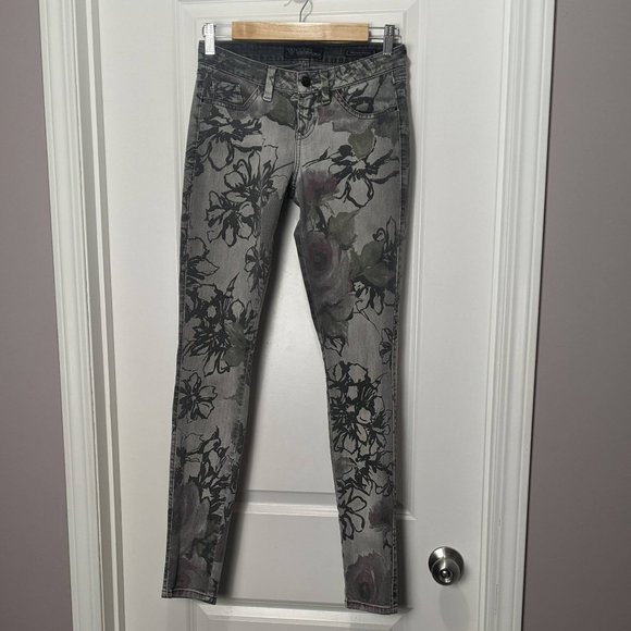 Guess Grey Brittney Skinny Floral Low Rise Jeans - Picture 1 of 5